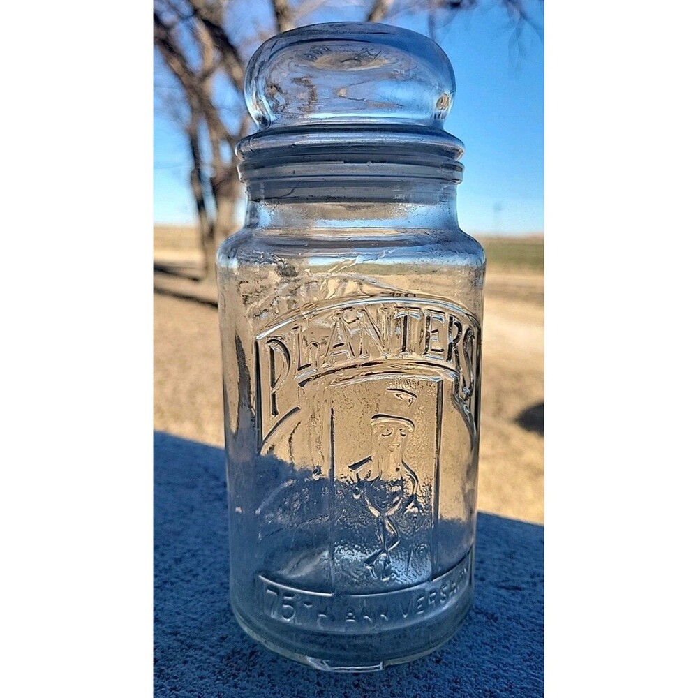 Planters Peanuts Glass Storage Jar - 75th Anniversary - Canister w/ Lid (1981)